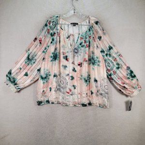 NWT INC International Concepts Colorful Floral Sunburst Keyhole Neckline Blouse